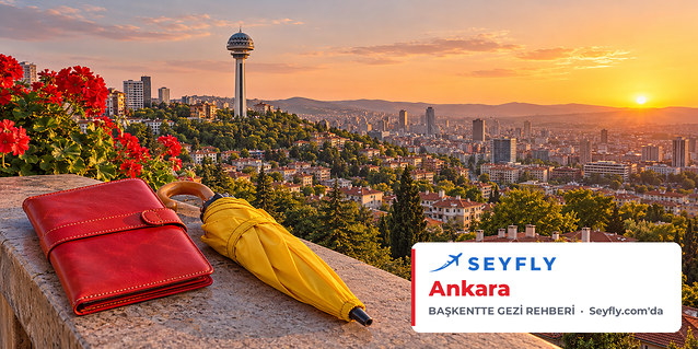 Gün batımında Atakule ve Çankaya'nın şehir manzarası