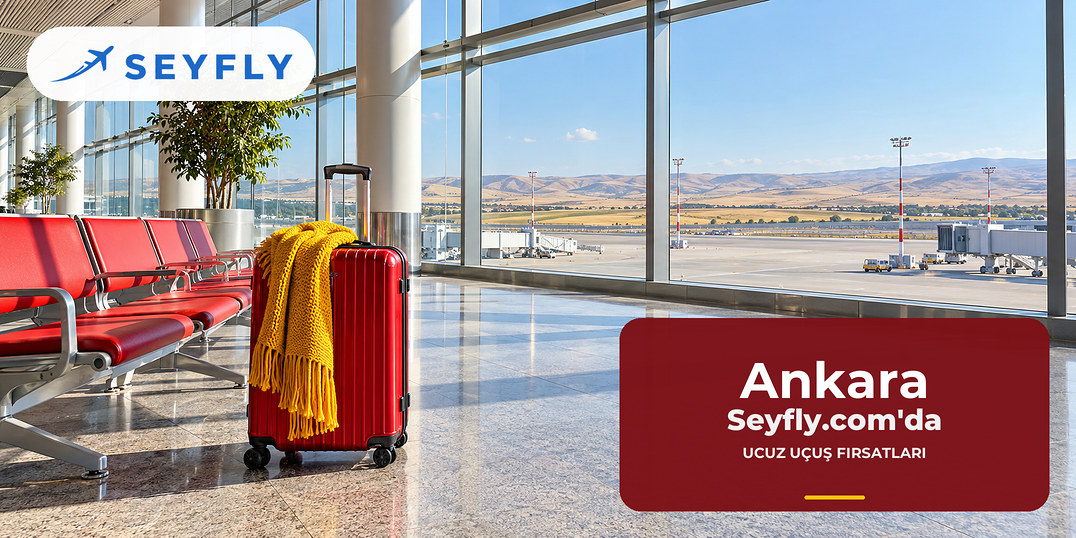 Esenboğa Havalimanı'nın aydınlık terminal salonu ve boş koltuklar