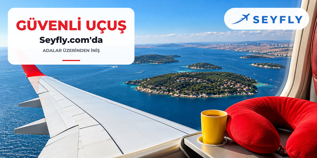 Uçak kanadının altında Marmara'daki Adalar ve deniz
