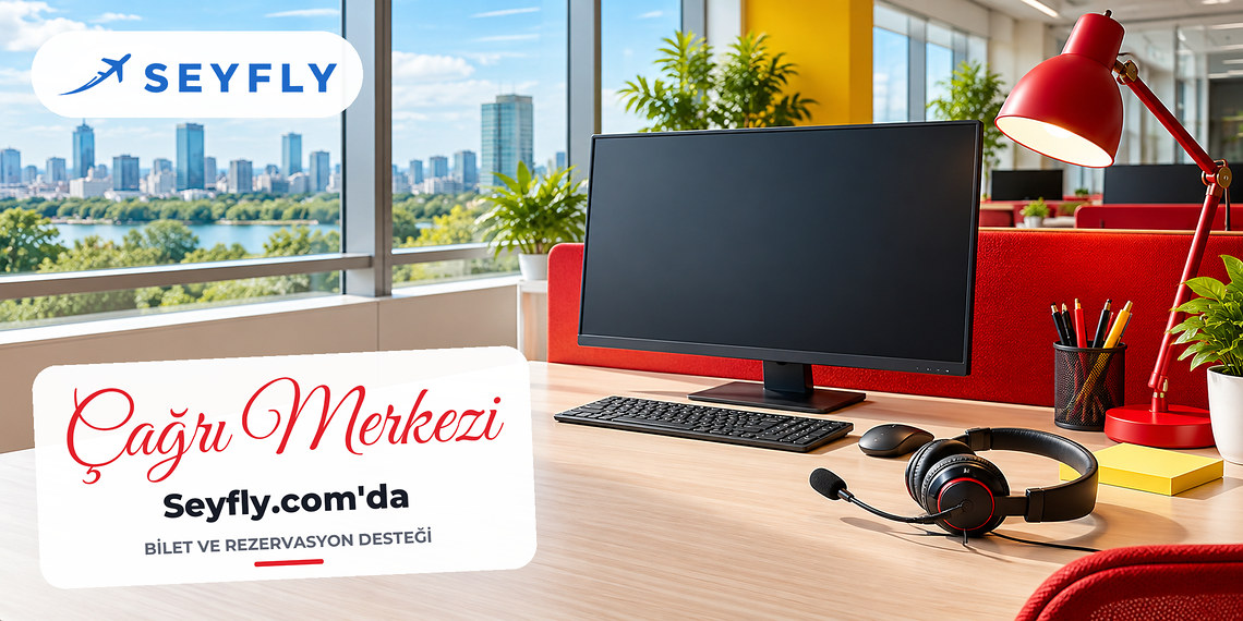 Kulaklıklı çağrı merkezi masası ve boş bilgisayar ekranı