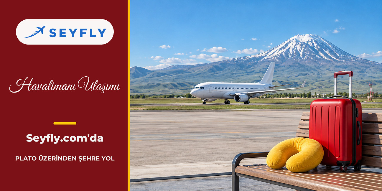 Geniş yayla düzlüğünde pisti çevreleyen Ağrı Havalimanı manzarası