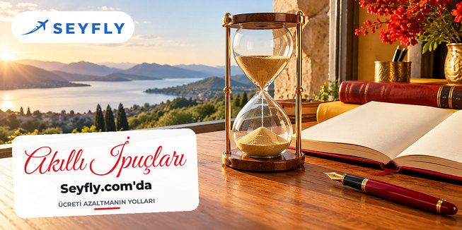 Ahşap masada kum saati, boş defter ve kırmızı dolma kalem