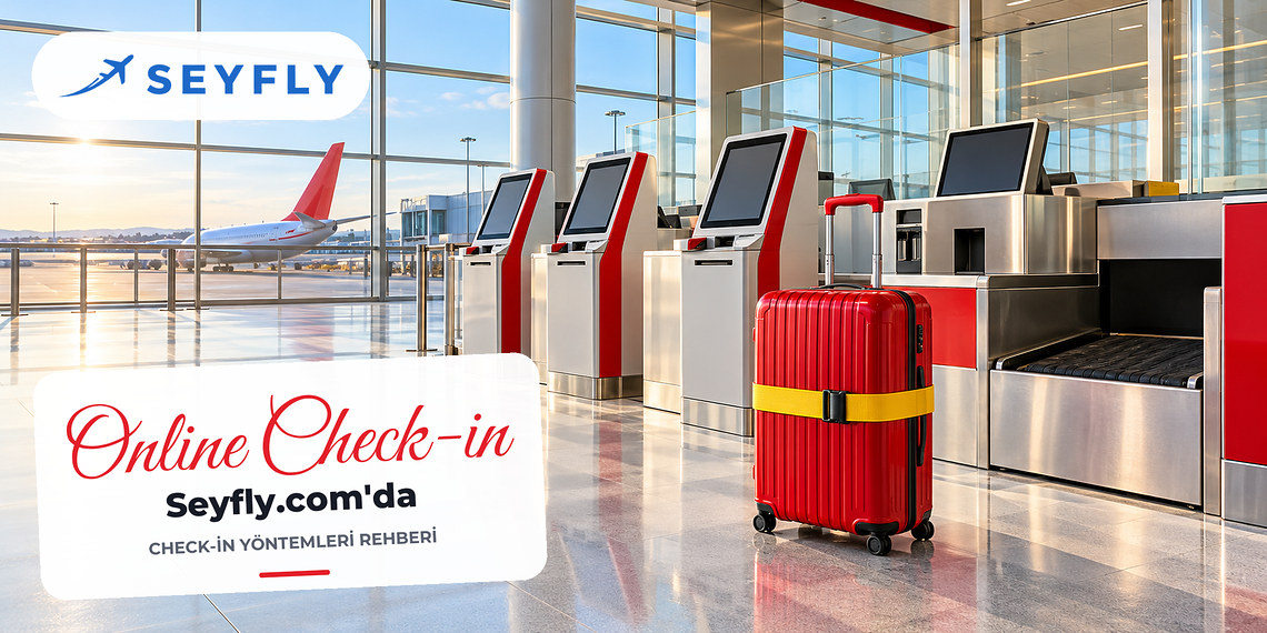 Havalimanında check-in kiosku ve bagaj teslim bankosu
