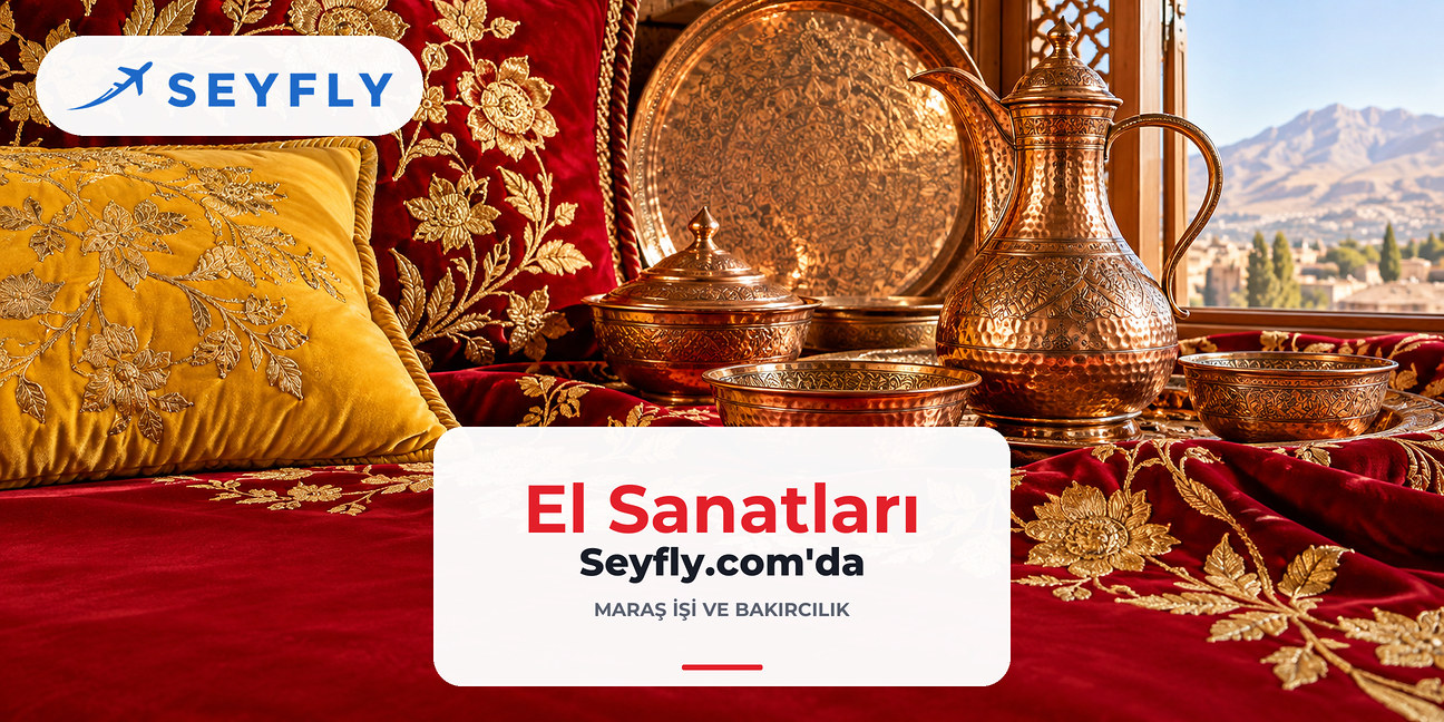 Altın sırma Maraş işi kadife işleme ve bakır kaplar