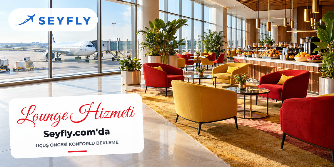 Havalimanı lounge alanında koltuklar ve ikram masası