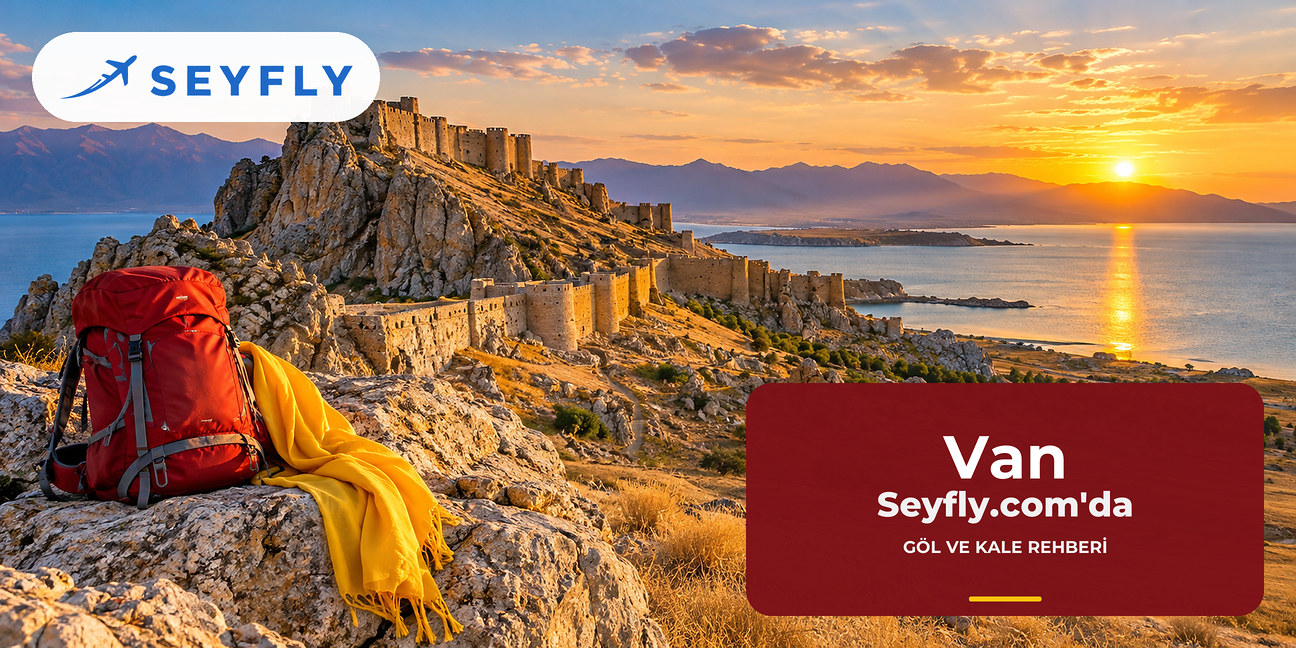 Gün batımında Van Kalesi kayalığı ve ardında göl