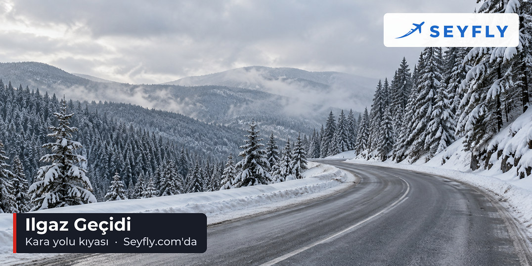 Ilgaz Dağı'nda çam ormanları arasından kıvrılan karlı dağ yolu
