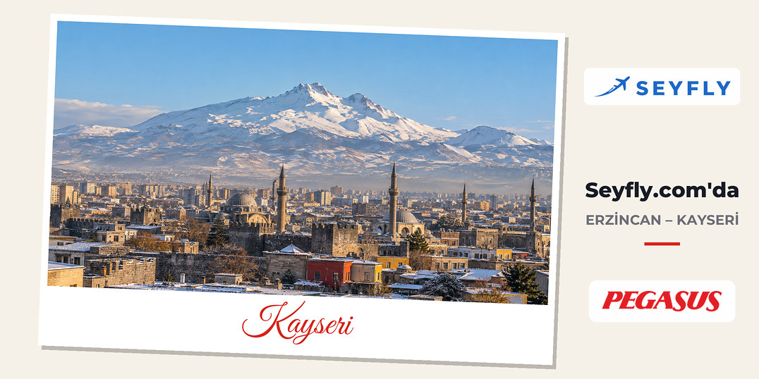 Kayseri ovası ve şehrin arkasında yükselen karlı Erciyes Dağı