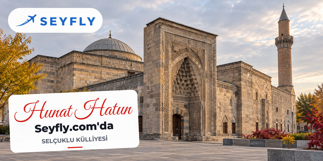 Hunat Hatun Külliyesi'nin kesme taş cephesi ve minaresi