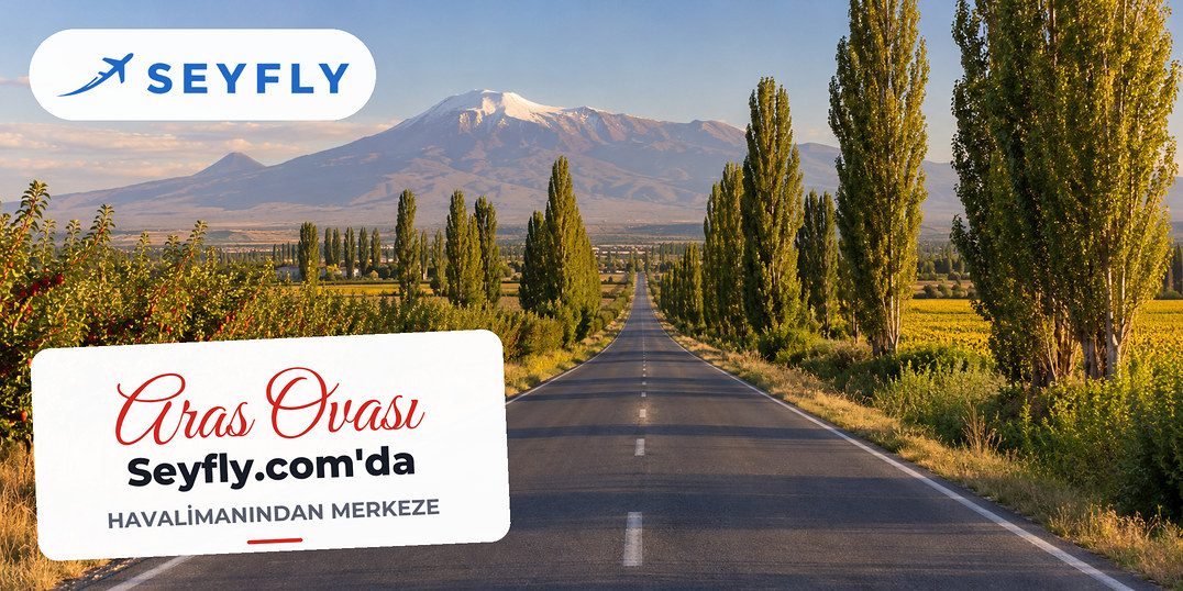 Iğdır ovasında kavak dizileri ve meyve bahçeleri arasından geçen yol