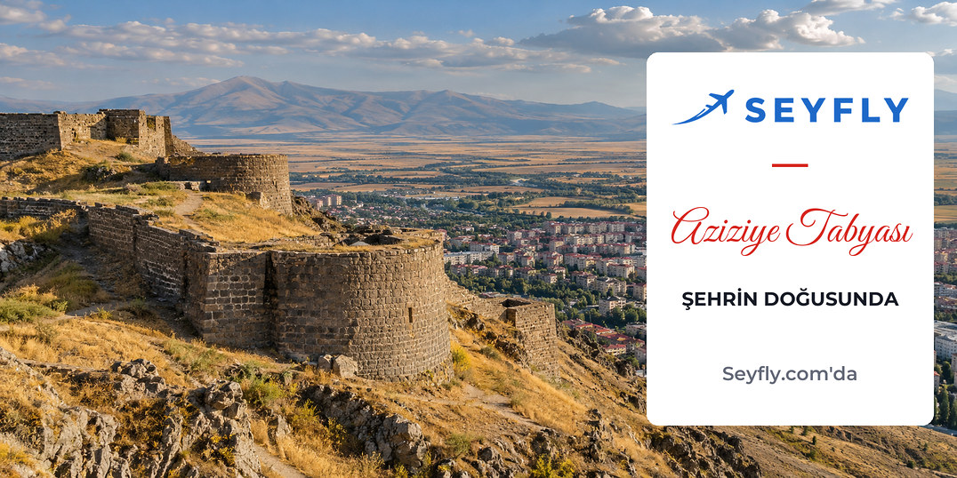 Erzurum'un doğusunda tepe üzerindeki taş tabya duvarları ve ova