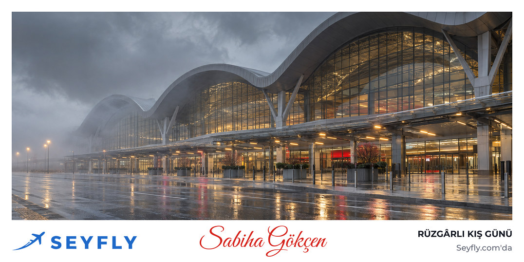 Yağmurlu bir kış gününde havalimanı terminal binasının girişi
