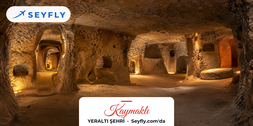 Kaymaklı Yeraltı Şehri'nde kayaya oyulmuş dar geçit ve alçak tavanlı oda