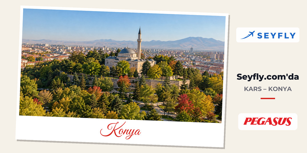 Konya merkezinde ağaçlarla çevrili Alaeddin Tepesi ve üzerindeki Selçuklu camisi
