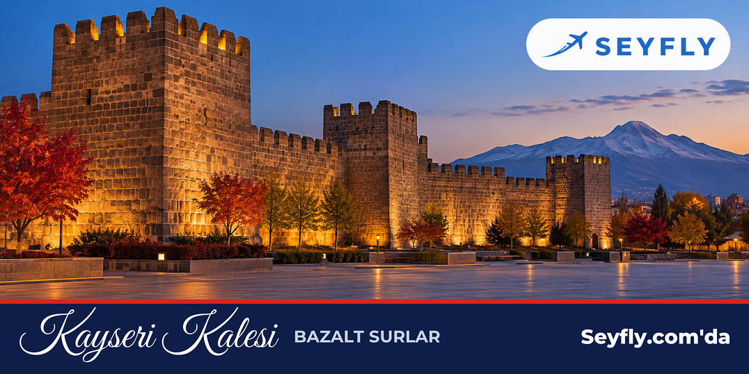 Kayseri merkezinde bazalt taşından örülmüş kale surları ve burçları
