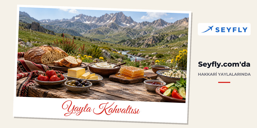 Açık havada tereyağı, kaymak, otlu peynir ve petek baldan kurulu sofra