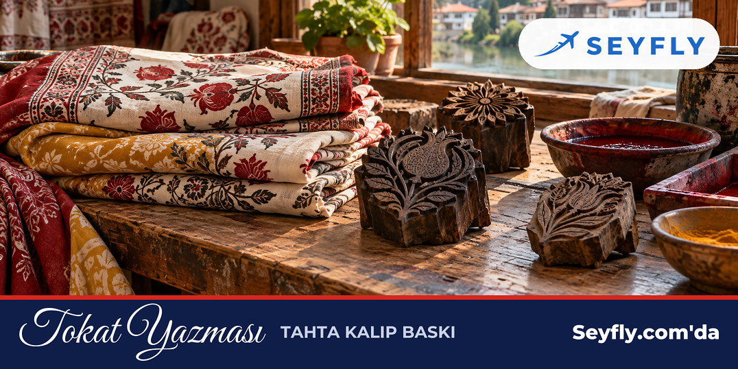 El baskısı yazma kumaşları ve oyma tahta baskı kalıpları
