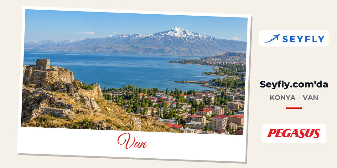 Van Gölü'nün geniş mavi yüzeyi ve kıyısına yayılan şehir