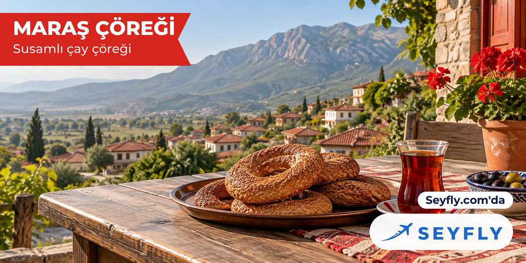 Bakır tepside susamlı Maraş çörekleri ve ince belli bardakta çay