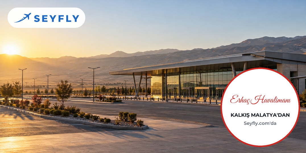 Malatya Erhaç Havalimanı terminal binasının dış cephesi ve boş ön alanı