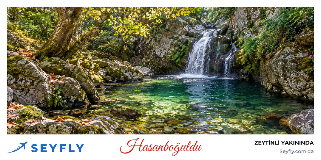 Kaz Dağı eteklerinde ormanlık vadide Hasanboğuldu Şelalesi ve göleti