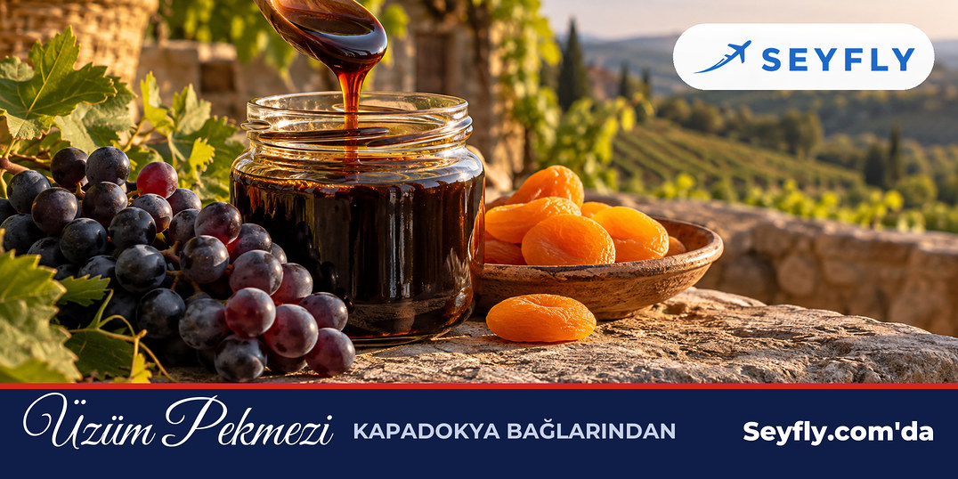 Kavanozda üzüm pekmezi, taze üzüm salkımı ve kuru kayısı