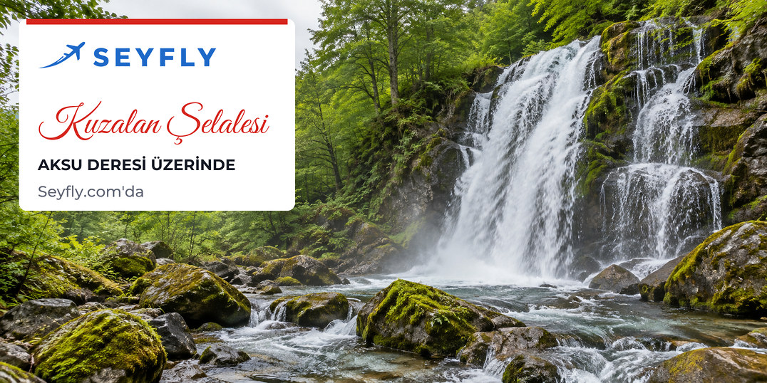 Kuzalan Şelalesi'nin orman içinde kayalardan dökülen suyu