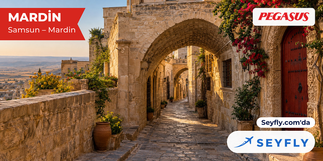 Eski Mardin'de oymalı taş konaklar arasından geçen üstü örtülü dar sokak