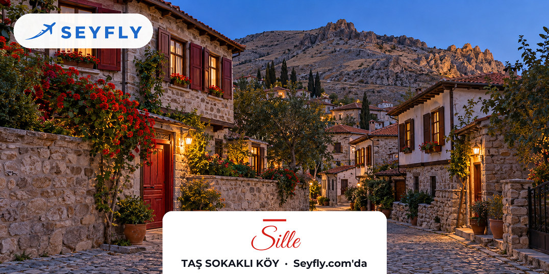 Sille'de eski taş evler arasında uzanan dar, taş döşeli sokak