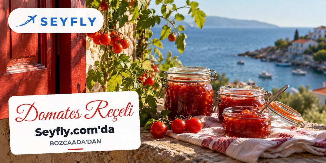 Cam kavanozlarda domates reçeli ve küçük ada domatesleri