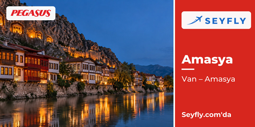 Amasya'da Yeşilırmak kıyısına dizilmiş Osmanlı evleri ve kayalık dağ