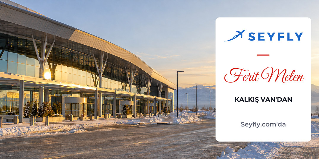 Kış sabahı karla çevrili Van Ferit Melen Havalimanı terminal binası