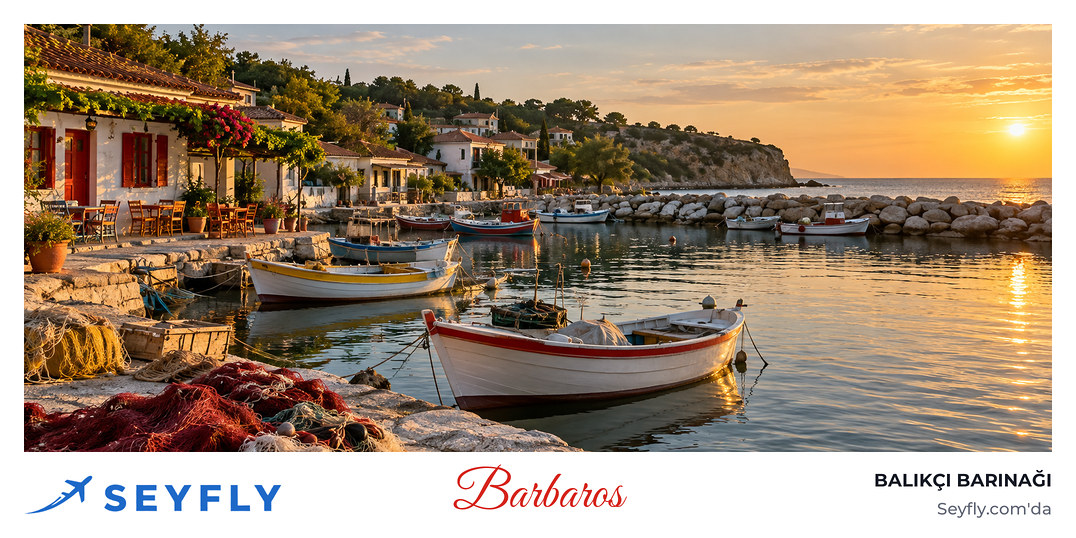 Barbaros'un balıkçı barınağında demirli tekneler ve sakin Marmara
